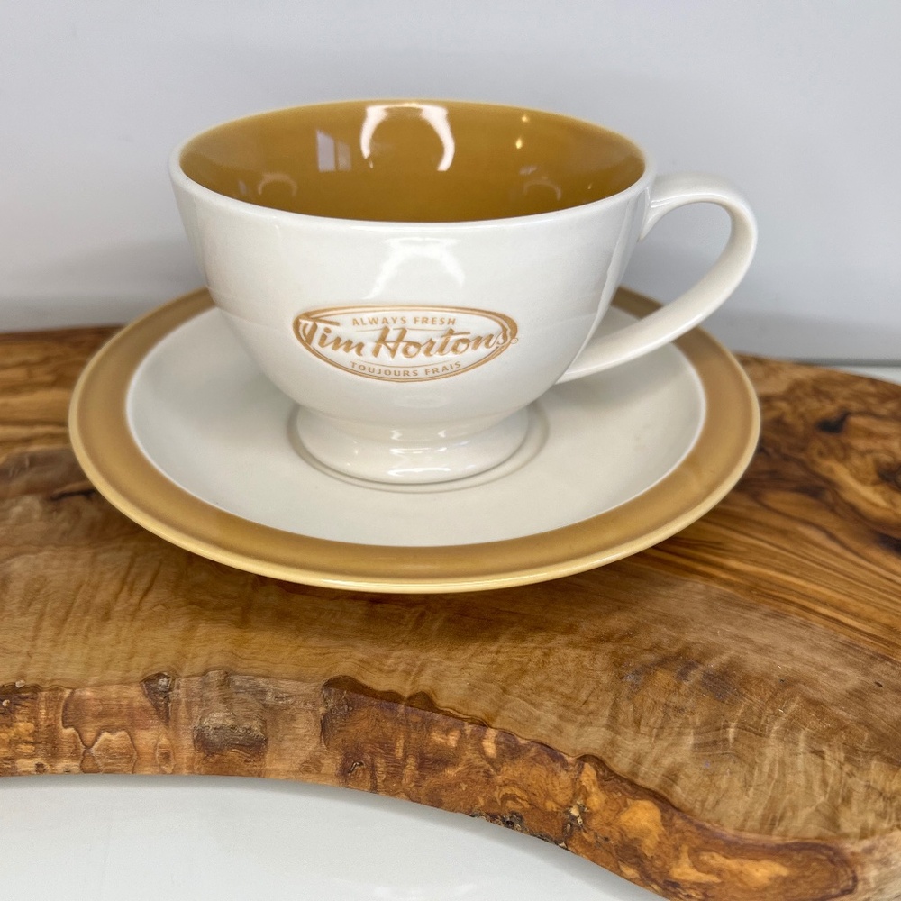 Tim Hortons Vintage Teacup and Saucer Mustard Yellow Nostalgic Coffee Shop